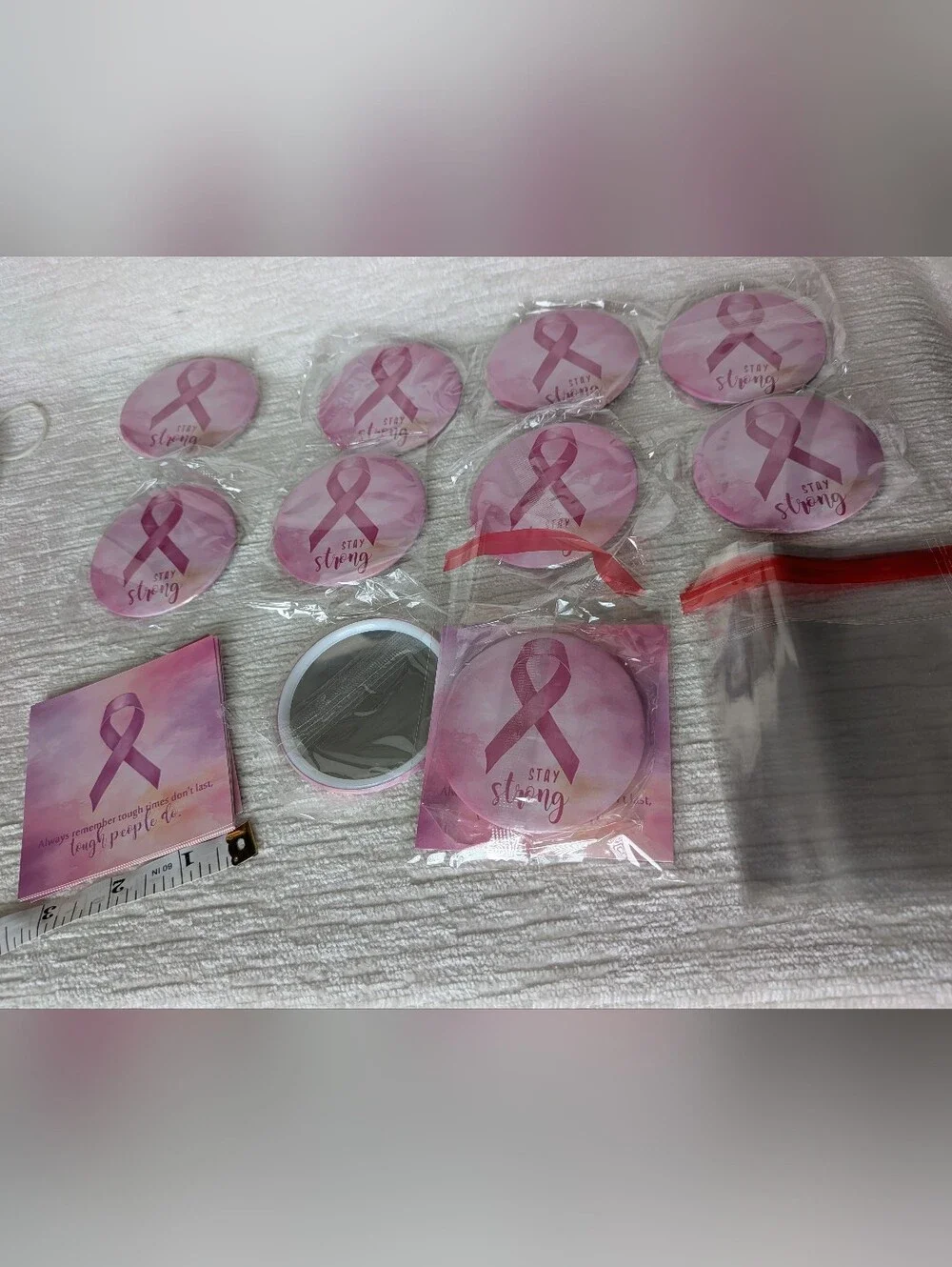 Pink Ribbon Breast Cancer Mirrors 10pk Individually Wrapped With Cards And Bags